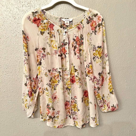 Sundance Silk Floral Gathered Blouse Medium - Picture 1 of 11